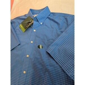Men's L.L. Bean Window Frame Checkered Button Up Shirt Blue Medium Tall